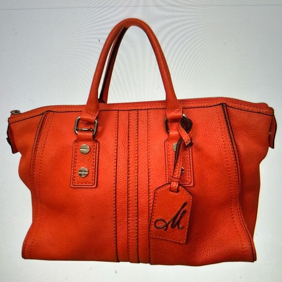 Milly Orange Leather Satchel with Detachable Khaki Shoulder Strap - Picture 1 of 8